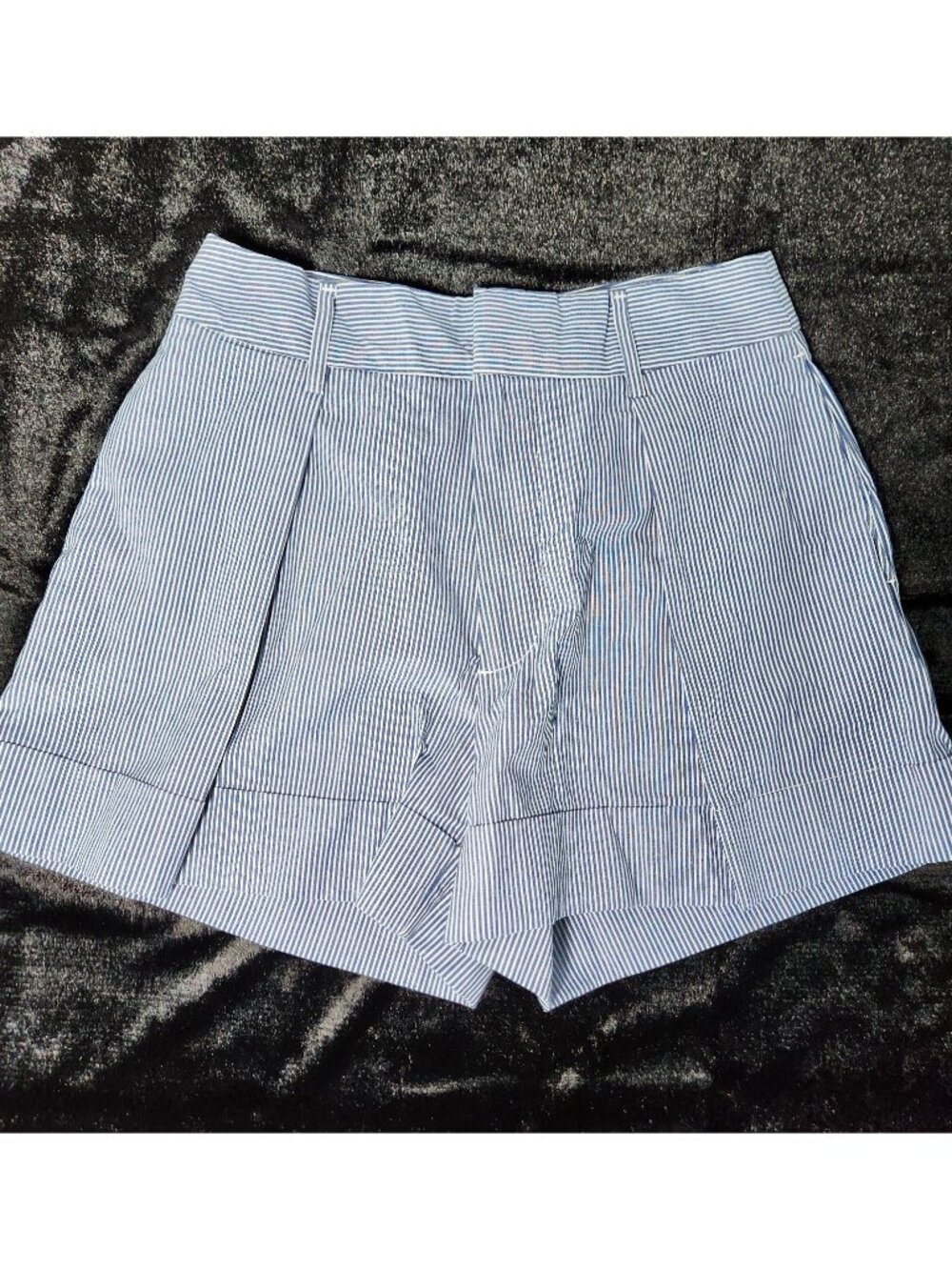 Banana Republic Tailored Poplin Shorts Womens 4 Blue Striped Pleated Stretch